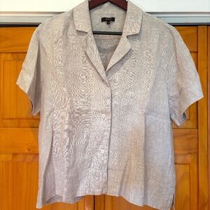 Quince 100% European Linen Short Sleeve Button Down, Tan Color, Size Medium